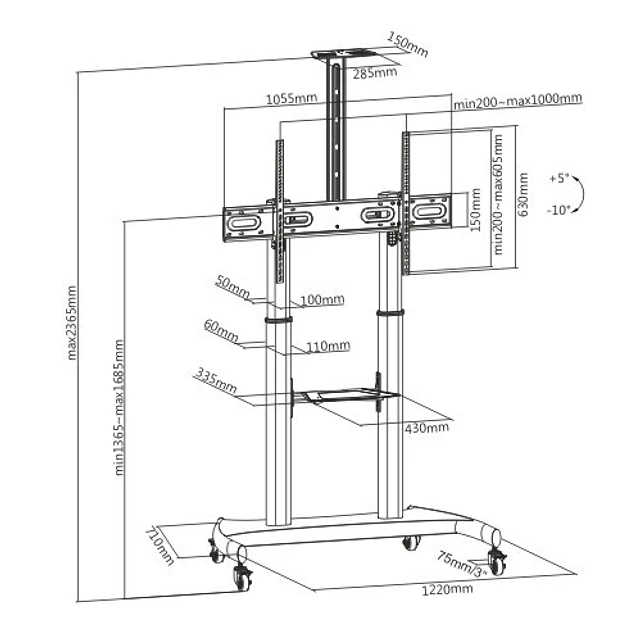 SOPORTE MÓVIL PREMIUM PARA TV DE GRANDES DIMENSIONES (60" A 100") - RoHe RHS1428