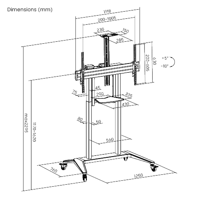 SOPORTE DE PIE MOTORIZADO DE FIJACIÓN AL PISO PARA TV DE GRANDES DIMENSIONES (55" A 100") - ROHE RHS1430
