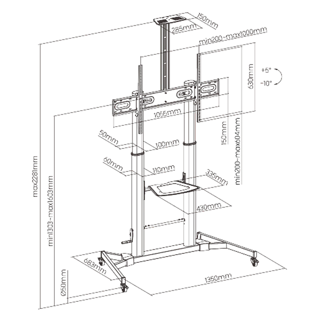 SOPORTE MÓVIL HEAVY-DUTY PARA TV DE GRANDES DIMENSIONES (60" A 100") - ROHE RHS1435
