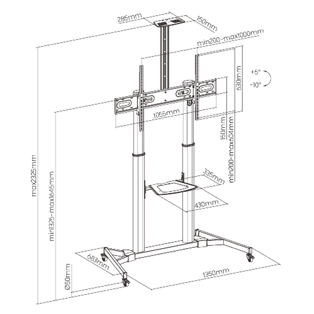 SOPORTE MÓVIL PROFESIONAL DE ALTA CAPACIDAD PARA TV DE GRANDES DIMENSIONES (60" A 100") - ROHE RHS1436