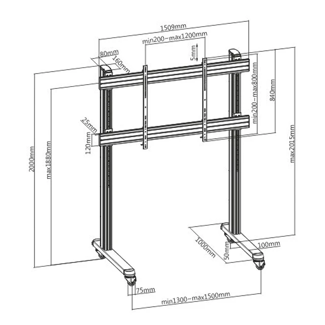 SOPORTE MÓVIL HEAVY-DUTY PARA PANTALLAS INTERACTIVAS Y TVS DE GRAN FORMATO (86" A 120") - ROHE RHS1437
