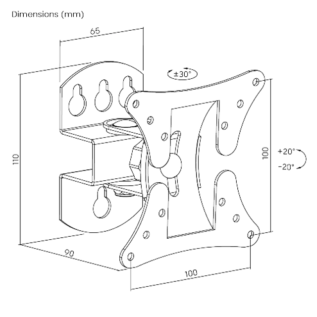 SOPORTE ARTICULADO MURAL DE MOVIMIENTO COMPLETO PARA TV (13" A 29") - ROHE RHS1121