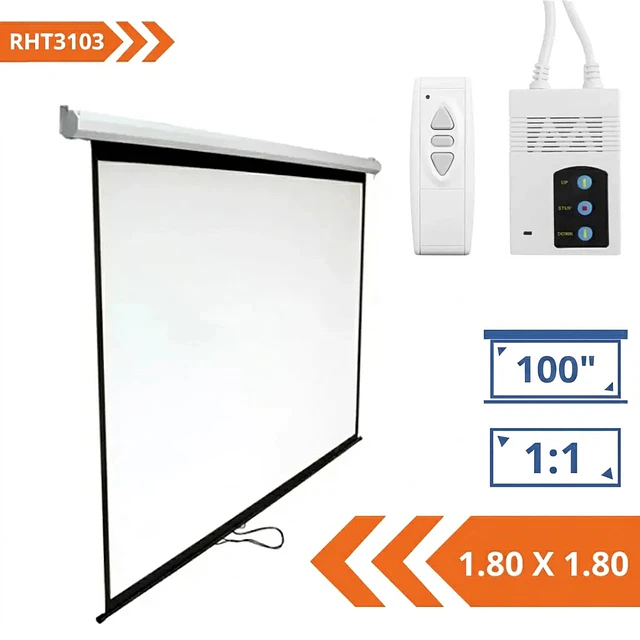 TELÓN ELÉCTRICO PROFESSIONAL LINE 1.80 X 1.80 M, 96" TELA FIBRA VIDRIO MOTOR TUBULAR- ROHE RHT3113
