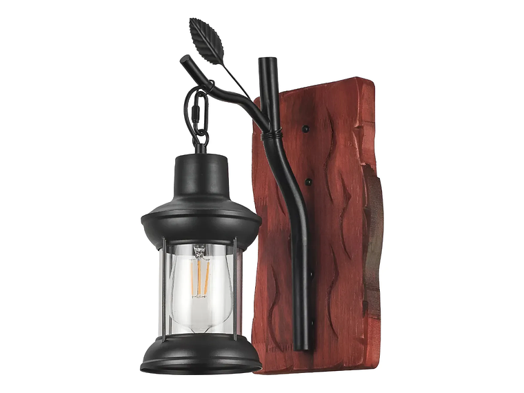 Apliqué Decorativo Tipo Farol Porta E-27 Madera Estructura Marrón 1