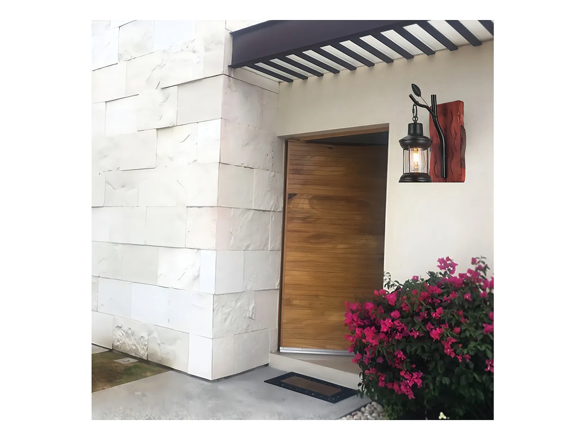 Apliqué Decorativo Tipo Farol Porta E-27 Madera Estructura Marrón 2