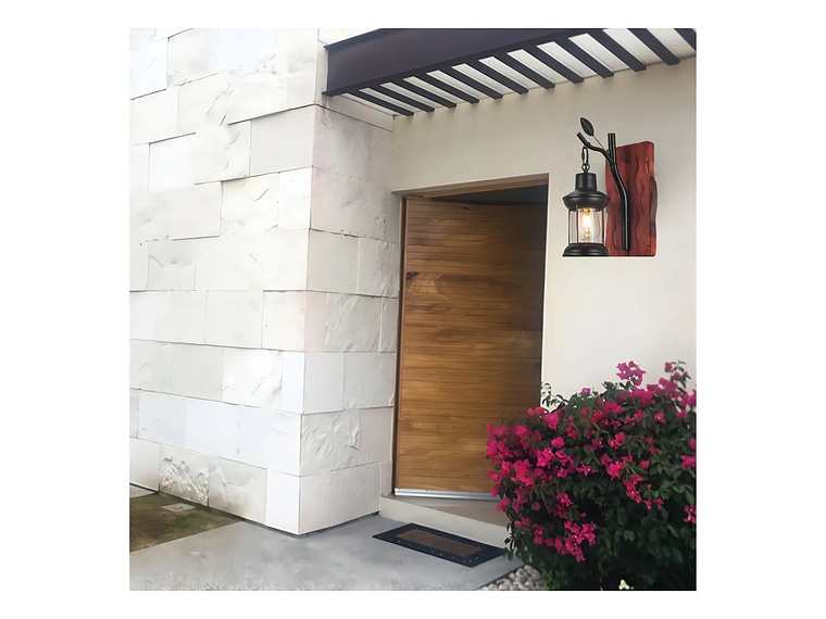 Apliqué Decorativo Tipo Farol Porta E-27 Madera Estructura Marrón 2