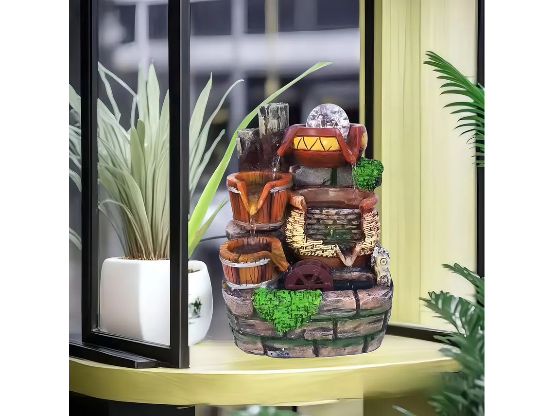 Fuente De Agua Con Luz Rgb Decoracion Interior Color Verde Claro,fuente De Agua Decorativa Cascada Con Luz Led Pileta H9 Multicolor 2