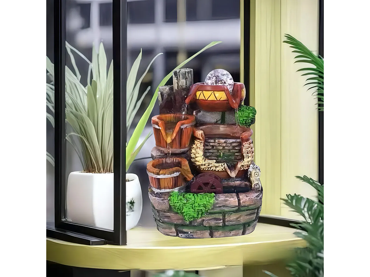 Fuente De Agua Con Luz Rgb Decoracion Interior Color Verde Claro,fuente De Agua Decorativa Cascada Con Luz Led Pileta H9 Multicolor 2