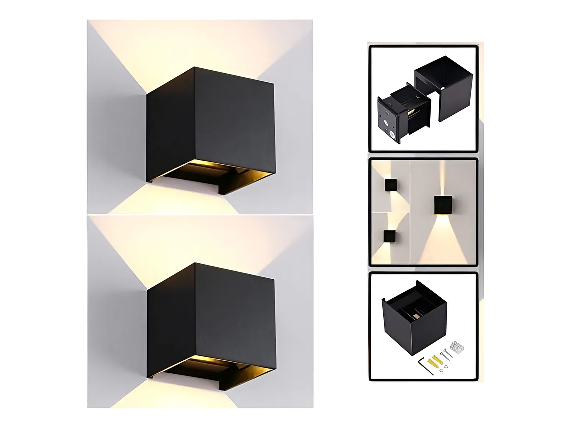 Pack 2 Luz Foco Aplique Para Pared Led 15 Watts Decoracion - Negro 1