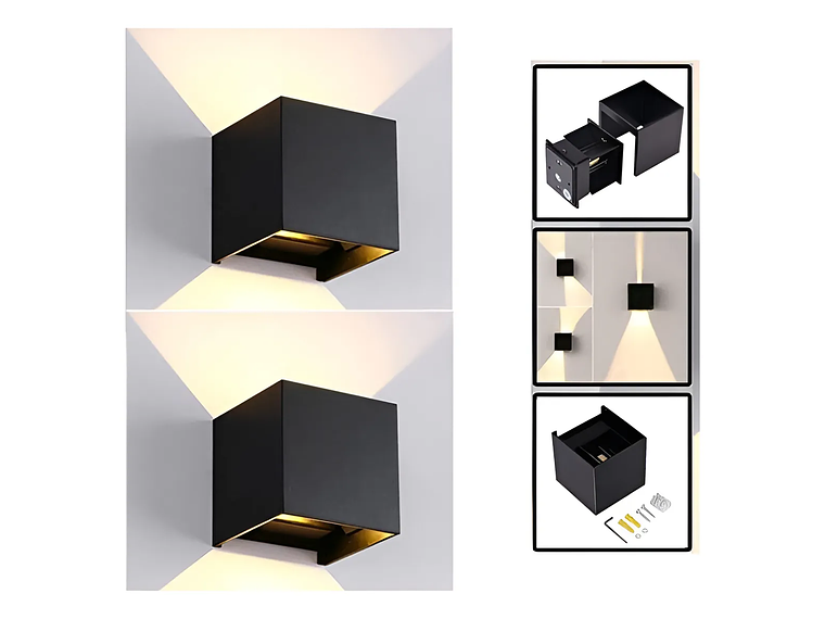 Pack 2 Luz Foco Aplique Para Pared Led 15 Watts Decoracion - Negro 1