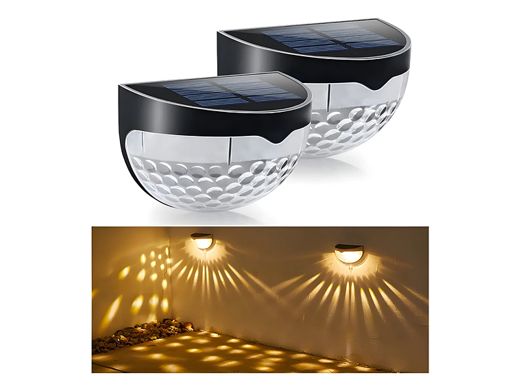 Pack 2 Aplique Foco Solar 6 Led Decoración Exterior Elegante Estructura Amarillo 1
