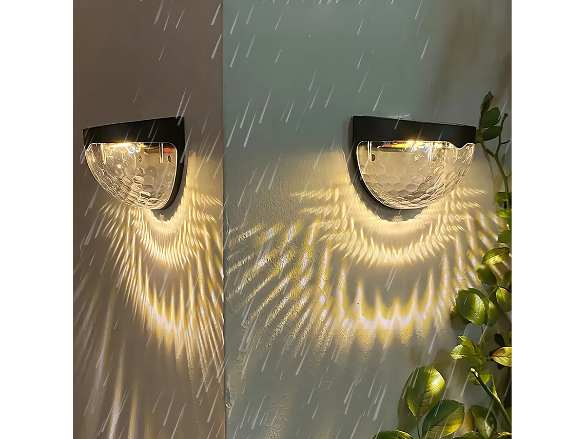 Pack 2 Aplique Foco Solar 6 Led Decoración Exterior Elegante Estructura Amarillo 2