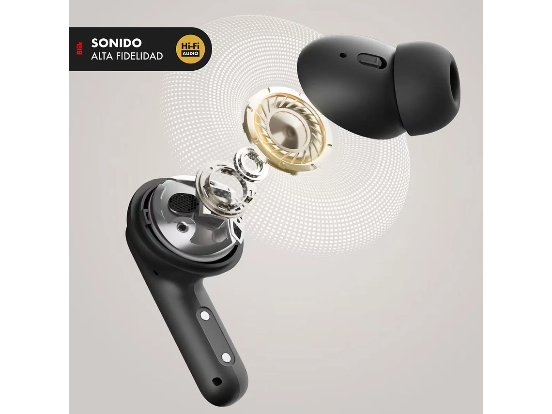 Audifonos Bluetooth Blik Air1000 Cancelación De Ruido Hibrida Adaptativa Con 6 Micrófonos Integrados Y 25 Hrs De Batería Sonido De Alta Fidelidad Negro 2