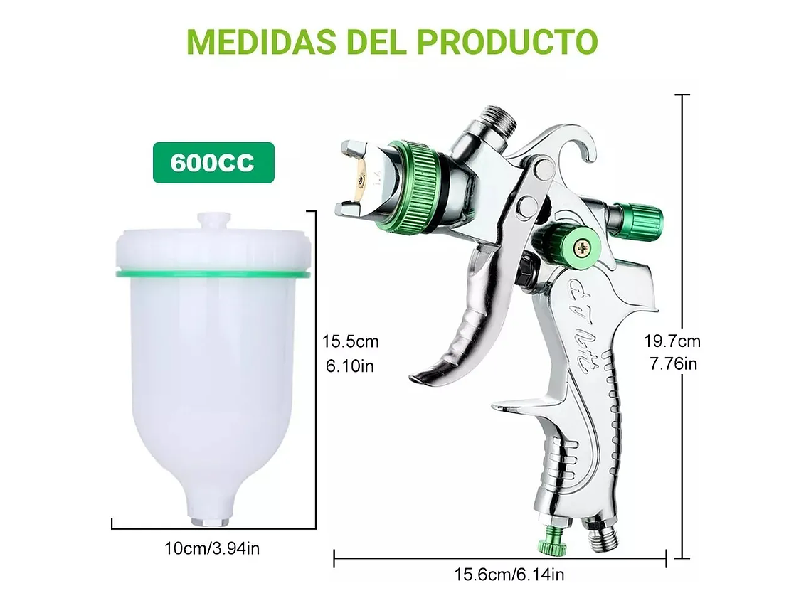 Pistola Gravedad Pintura Automotriz De 600ml 1,4/1,7/2,0 Mm 2