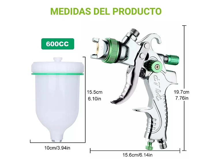 Pistola Gravedad Pintura Automotriz De 600ml 1,4/1,7/2,0 Mm 2