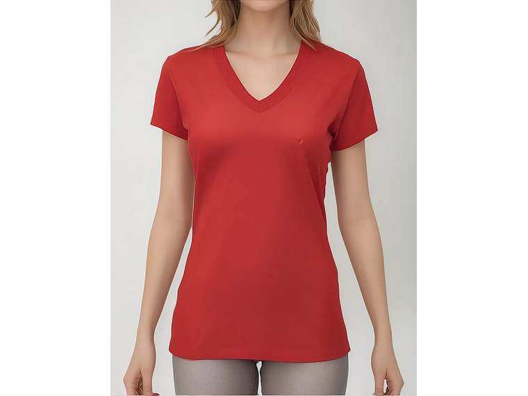 Polera Cuello V 100% Algodón De Mujer 1