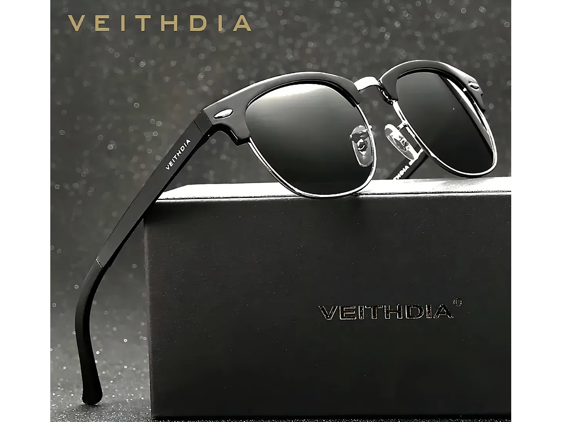 Lentes De Sol Hd Polarizados Veithdia Metal 6690n Color Negro Lente Gris Oscuro 2