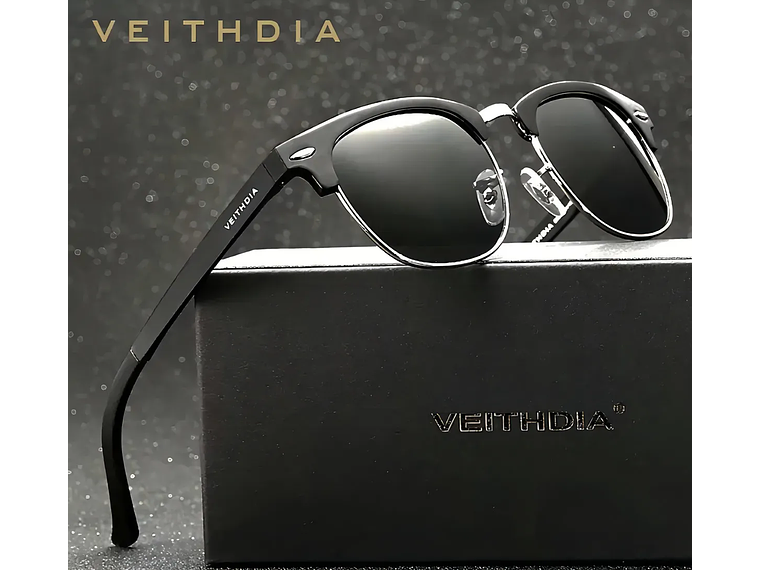 Lentes De Sol Hd Polarizados Veithdia Metal 6690n Color Negro Lente Gris Oscuro 2