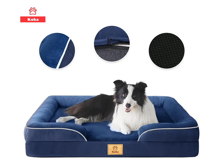 Cama Antiestres Perro Colchon Ortopedica 90x63cm Grande Azul Diseño Cama Antiestres Con Soporte Ortopedico 1