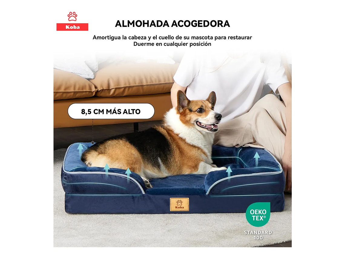 Cama Antiestres Perro Colchon Ortopedica 90x63cm Grande Azul Diseño Cama Antiestres Con Soporte Ortopedico 3