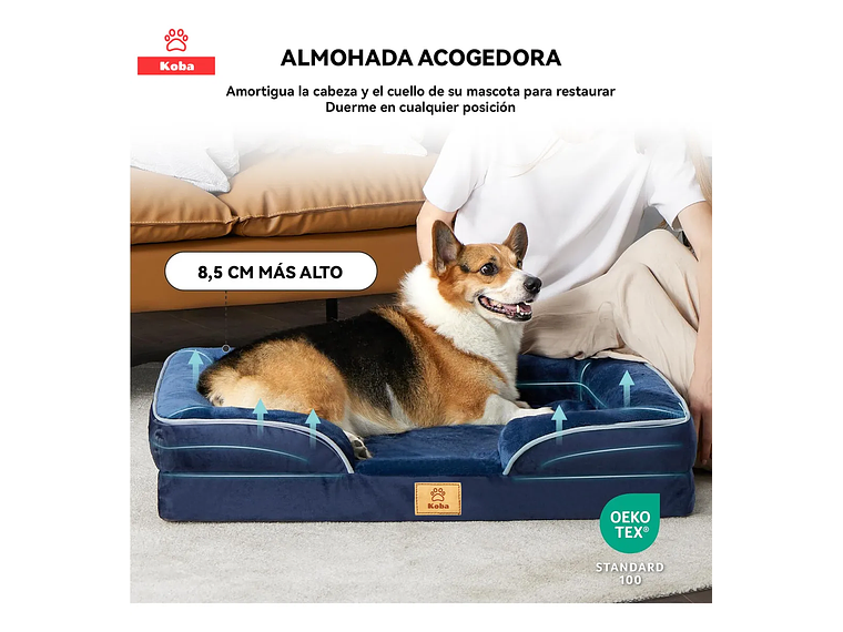 Cama Antiestres Perro Colchon Ortopedica 90x63cm Grande Azul Diseño Cama Antiestres Con Soporte Ortopedico 3