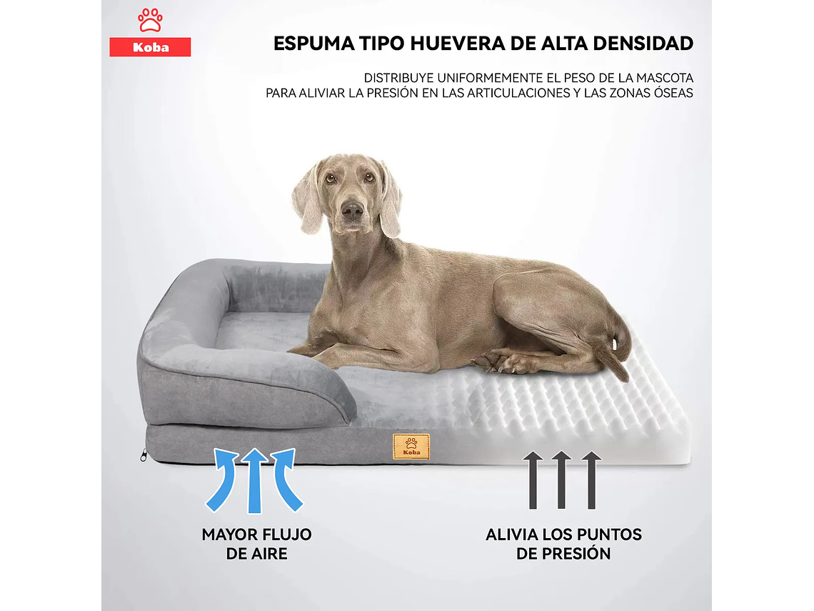 Cama Antiestres Perro Colchon Ortopedica 90x63cm Grande Gris Diseño Cama Antiestres Con Soporte Ortopedico Marca KOBA 2
