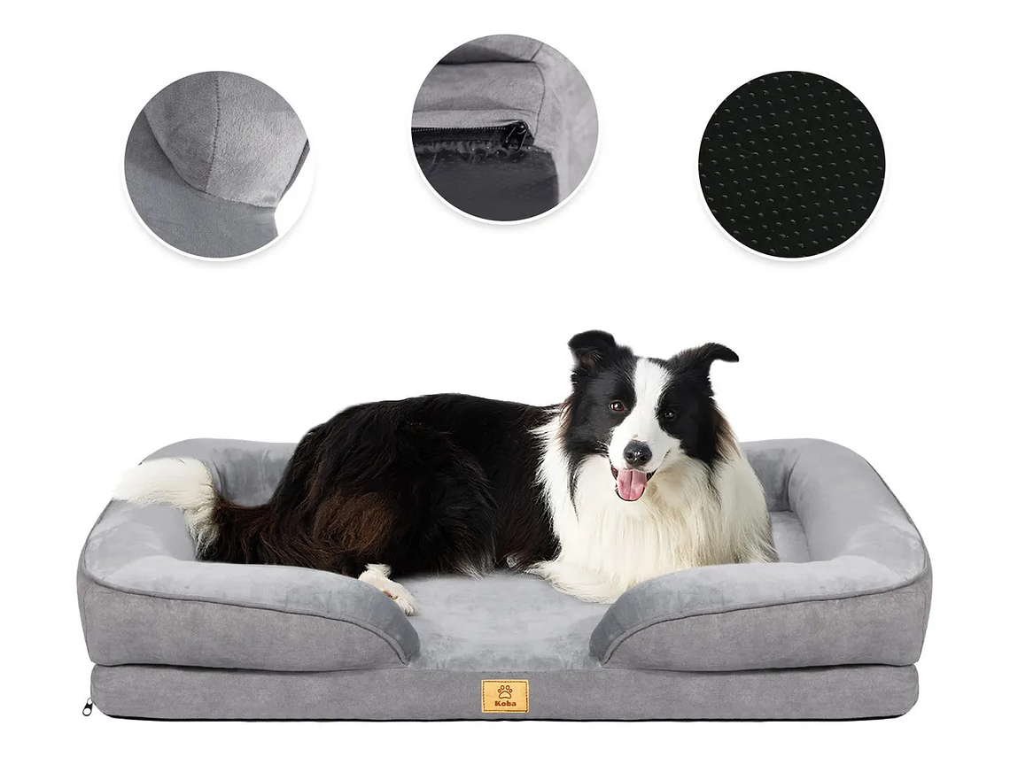 Cama Antiestres Perro Colchon Ortopedica 90x63cm Grande Gris Diseño Cama Antiestres Con Soporte Ortopedico Marca KOBA 1