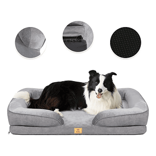 Cama Antiestres Perro Colchon Ortopedica 90x63cm Grande Gris Diseño Cama Antiestres Con Soporte Ortopedico Marca KOBA