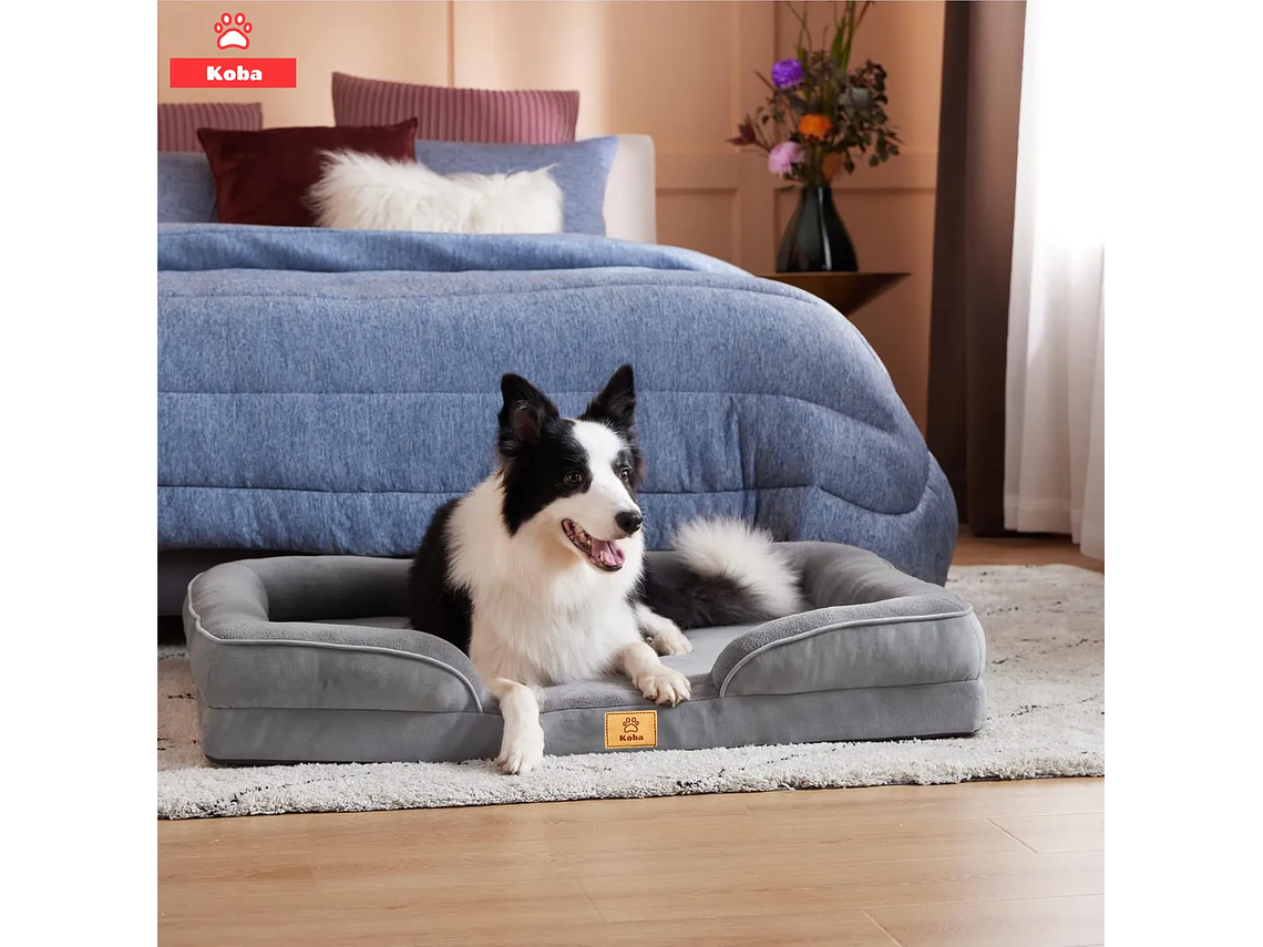 Cama Antiestres Perro Colchon Ortopedica 90x63cm Grande Gris Diseño Cama Antiestres Con Soporte Ortopedico Marca KOBA 3