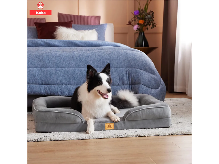 Cama Antiestres Perro Colchon Ortopedica 90x63cm Grande Gris Diseño Cama Antiestres Con Soporte Ortopedico Marca KOBA 3