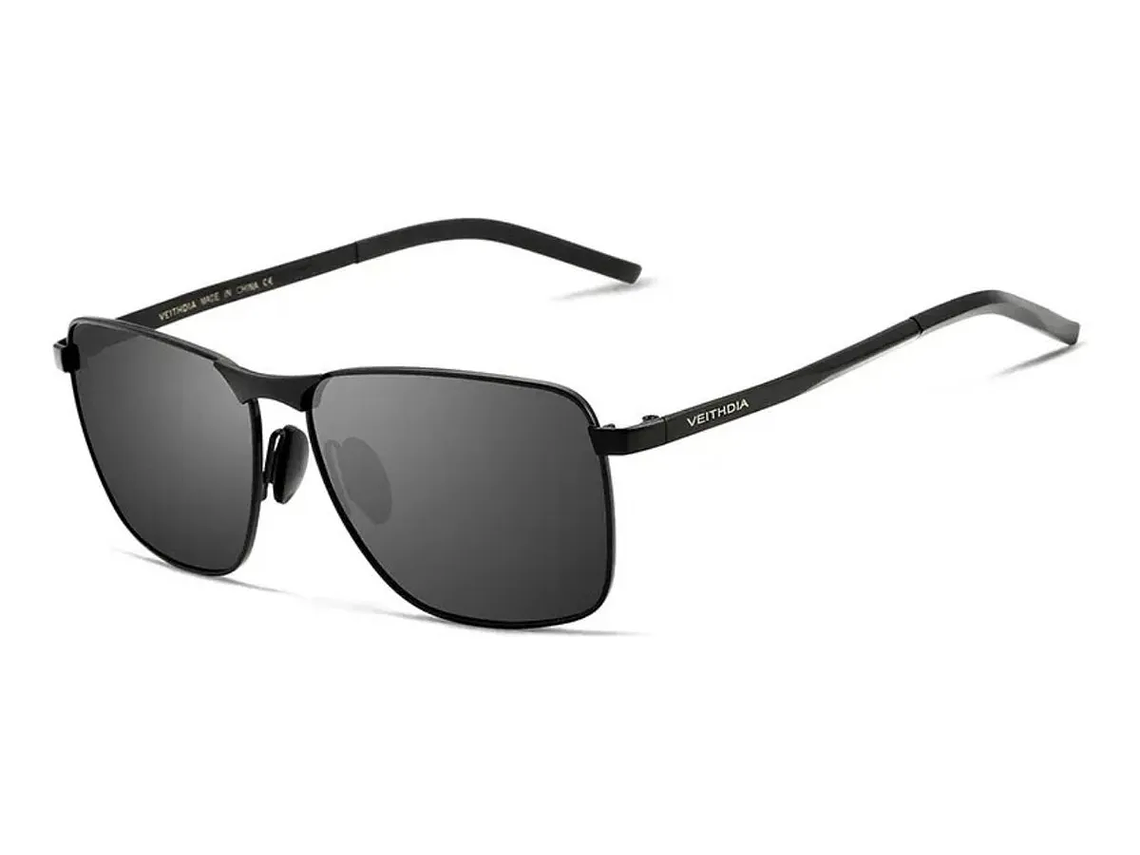 Gafas de Sol Polarizadas Veithdia V2462 Armazón Negro Lente Gris UV400 1