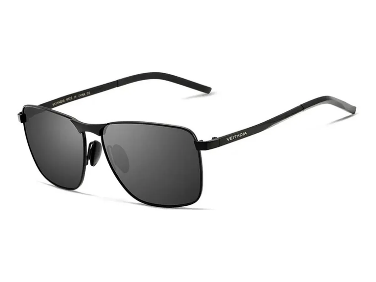 Gafas de Sol Polarizadas Veithdia V2462 Armazón Negro Lente Gris UV400 1
