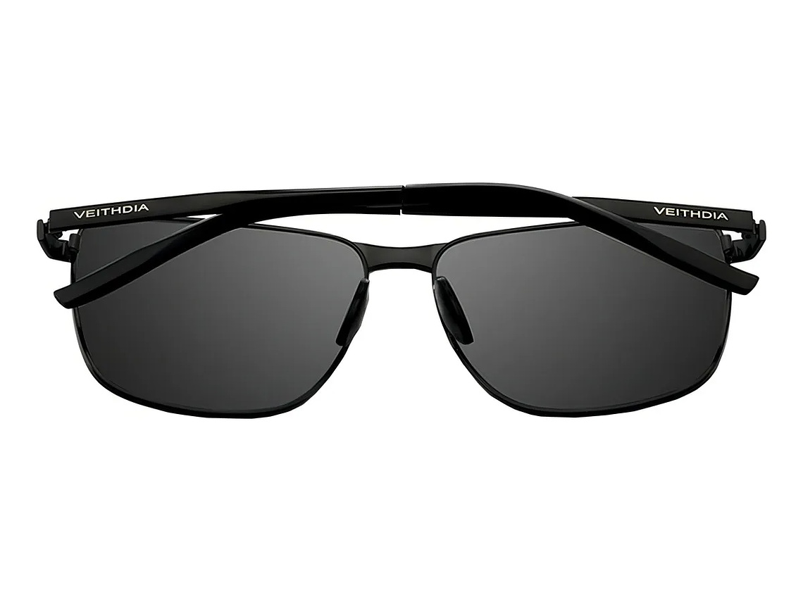 Gafas de Sol Polarizadas Veithdia V2462 Armazón Negro Lente Gris UV400 2