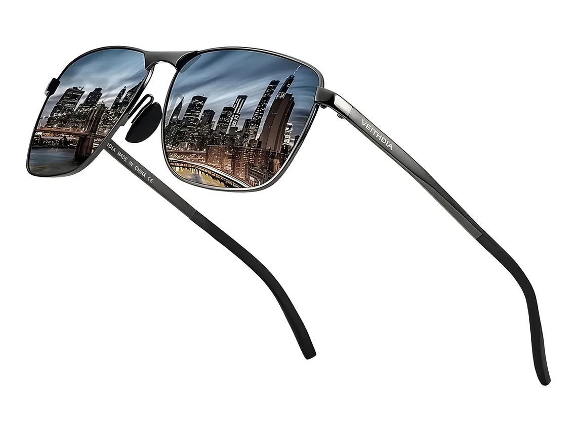 Gafas de Sol Polarizadas Veithdia V2462 Armazón Negro Lente Gris UV400 3