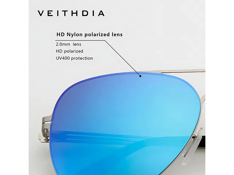 Lentes De Sol Hd Polarizados Veithdia Aluminio Magnesio V8218 Color De La Lente Azul Color De La Varilla Plateado 3