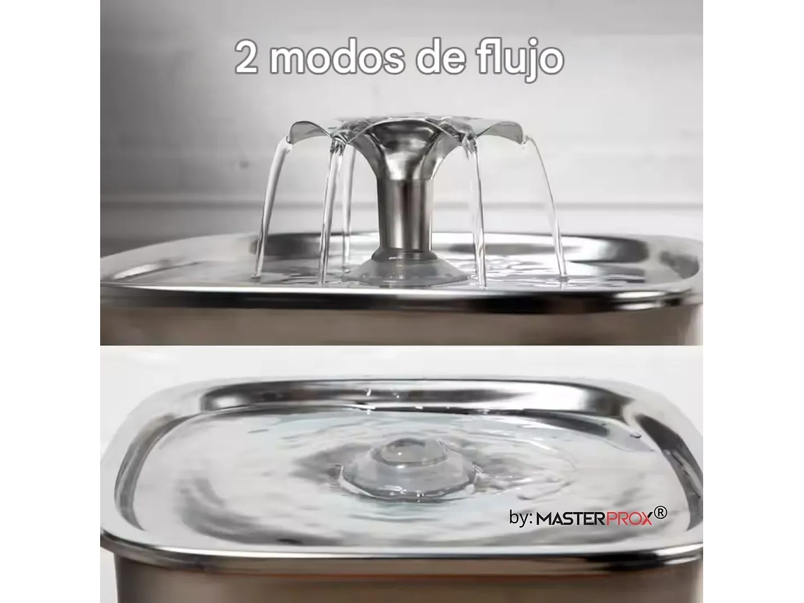 Bebedero Para Mascota Perro Gato Dispensador Agua Acero Inoxidable 304 Electrico Con Capacidad De 2,6l Luz Led Color Gris Premium Original By Master Prox® 1