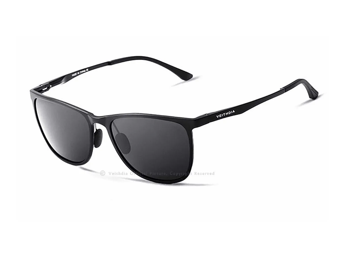Anteojos De Sol Polarizados Veithdia 6623 Negro Con Marco De Aluminio Color Negro, Lente Negro De Policarbonato, Varilla Negro 1