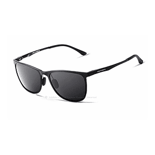 Anteojos De Sol Polarizados Veithdia 6623 Negro Con Marco De Aluminio Color Negro, Lente Negro De Policarbonato, Varilla Negro