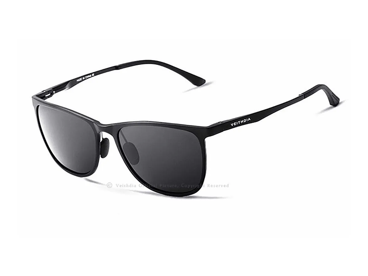 Anteojos De Sol Polarizados Veithdia 6623 Negro Con Marco De Aluminio Color Negro, Lente Negro De Policarbonato, Varilla Negro 1