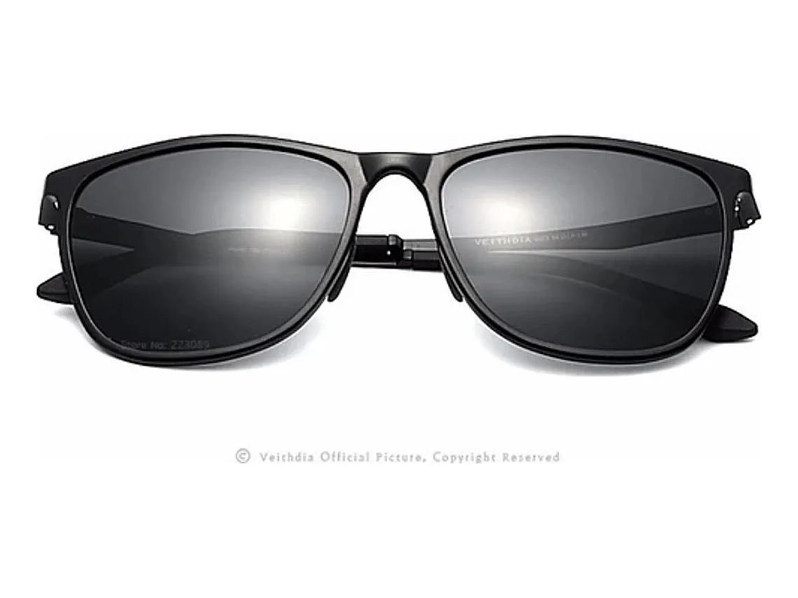 Anteojos De Sol Polarizados Veithdia 6623 Negro Con Marco De Aluminio Color Negro, Lente Negro De Policarbonato, Varilla Negro 2