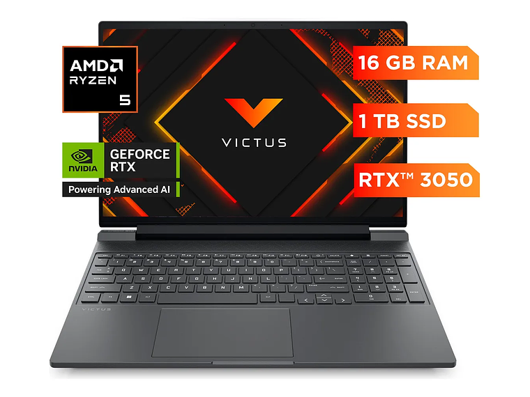 Notebook Gamer HP Victus 15-fb3015la AMD Ryzen 5 16GB RAM NVIDIA GeForce RTX3050 1T SSD Windows 11 Home 1