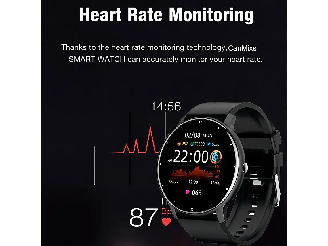 Smartwatch Genérico ZL02, Pantalla TFT táctil, Correa Deportiva Silicona Negra, Bluetooth, IP67 3