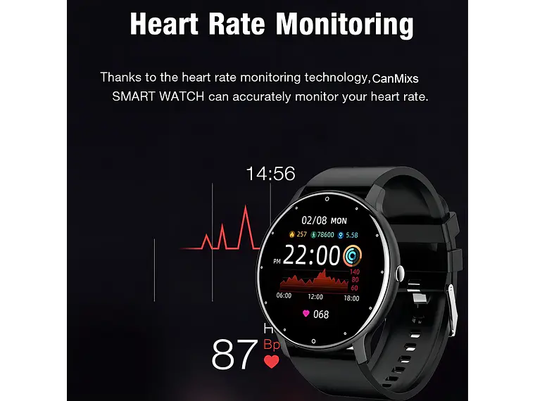 Smartwatch Genérico ZL02, Pantalla TFT táctil, Correa Deportiva Silicona Negra, Bluetooth, IP67 3