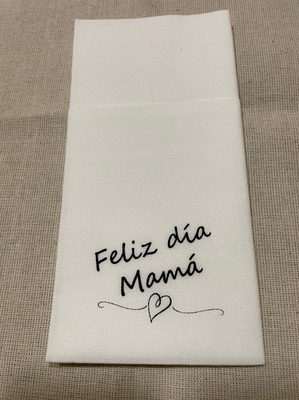 50 Servilletas impresas Feliz día Mamá Airlaid Blanca 40 x 40 cm