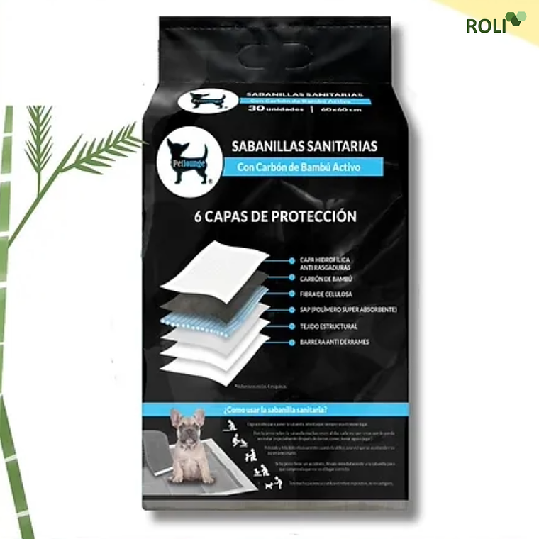 Sabanillas Sanitarias con carbón de Bambú 60x60 cm 30 Unidades 2