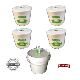 Paños Sanitizar Prepicadas 4 Rollos Ultrawipe Verde + Balde 