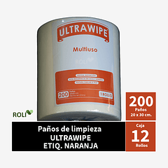 Ultrawipe Rollo Naranja 200 paños de 20x30 cm Caja 12 rollos