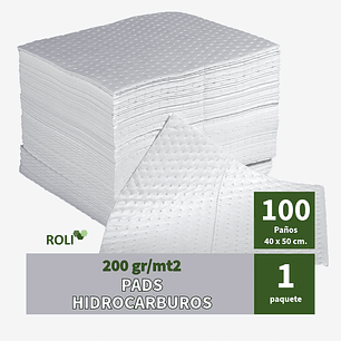 100 Paños Pads Hidrocarburos 50x40 cm 200 Gr.