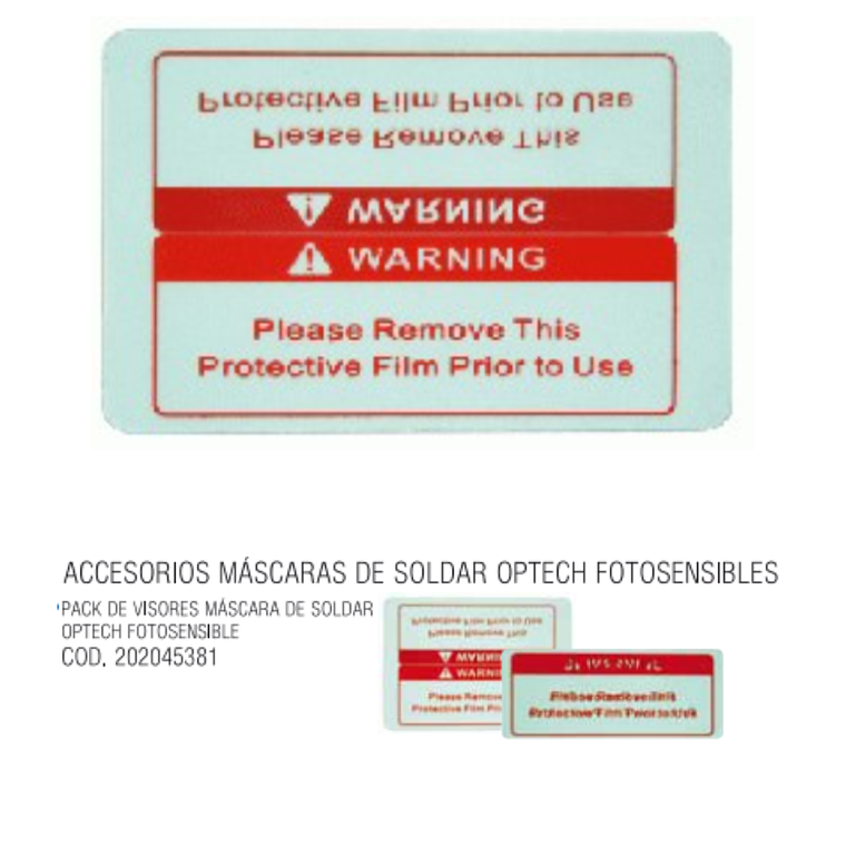 PACK REPUESTO MASCARA FOTOSENSIBLE OPTECH POLICARBONATO 1