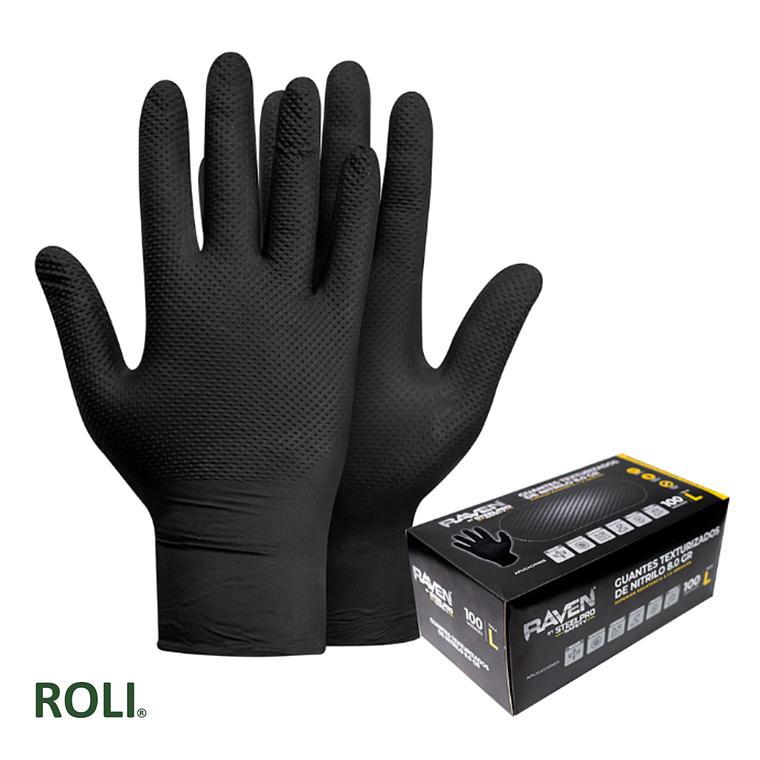 GUANTE RAVEN NITRILO TEXTURIZADO NEGRO 8.0 GR   (CAJA 100 UNIDADES) 1